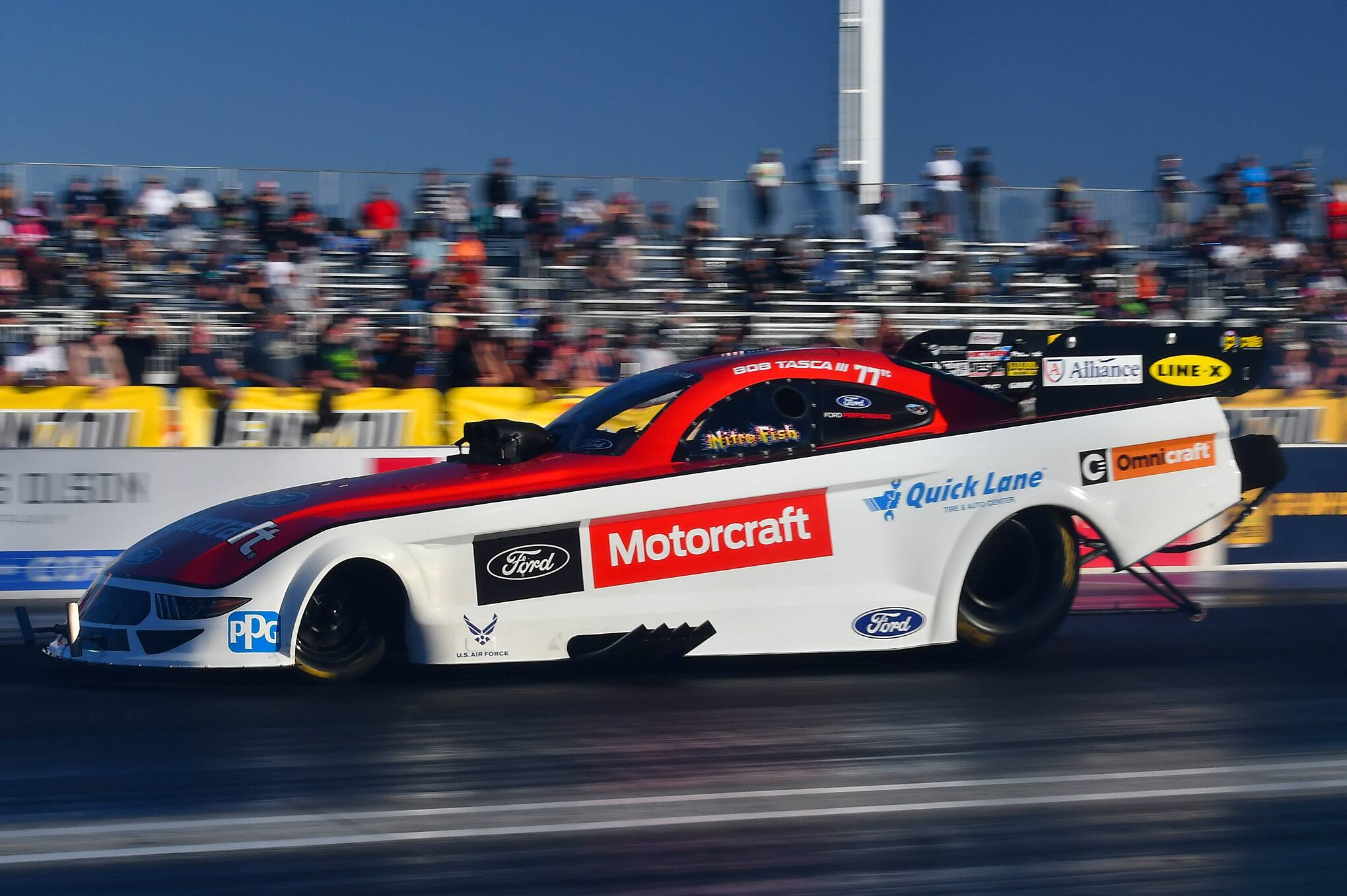 Bob Tasca III kept his playoff hopes alive with a semifinal finish in the NHRA race at Las Vegas. Bob Tasca III kept his playoff hopes alive with a semifinal finish in the NHRA race at Las Vegas.